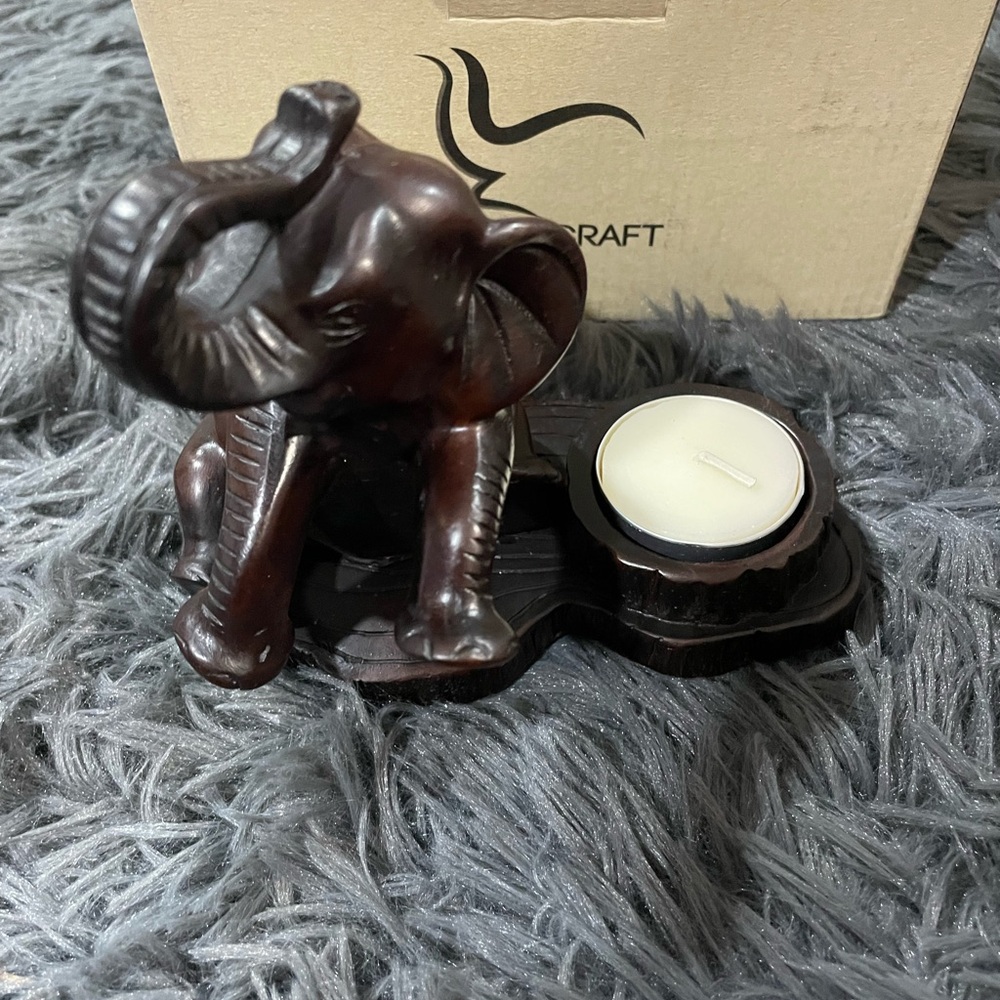 Artisan Elephant Tealight Holder - Rich Brown
